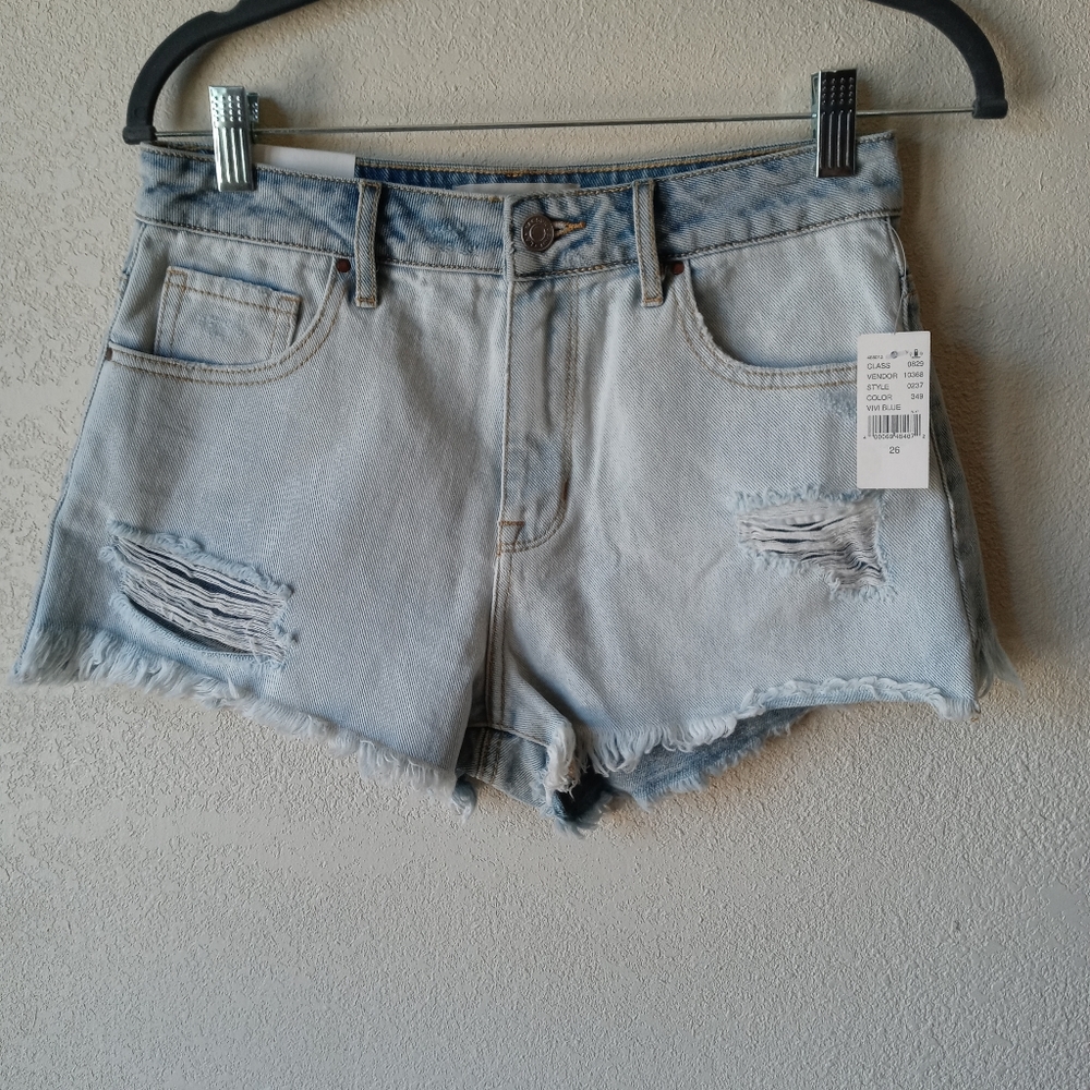 PACSUN high rise distressed denim jean shorts - Picture 2 of 7